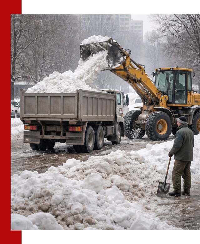 Вывоз снега грузовой техникой в Новотроицке оперативно и чисто