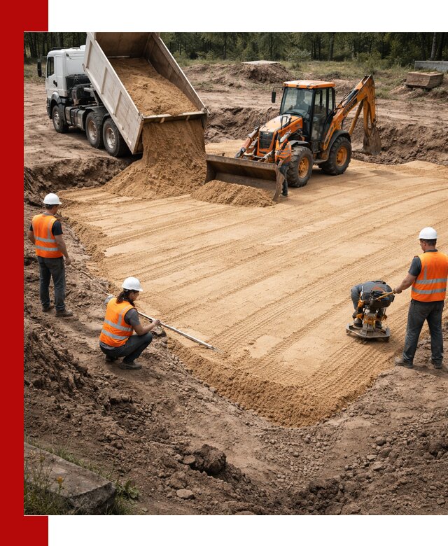 Устройство песчаной подушки для фундаментов и дорог в Новотроицке